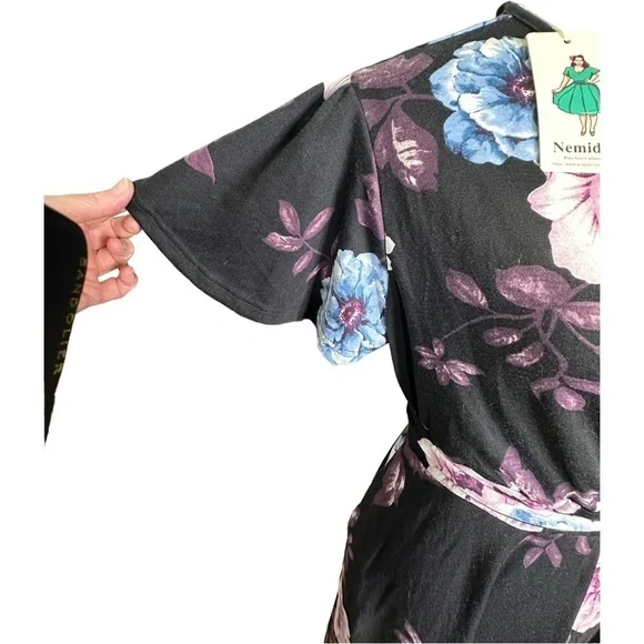Nemidor Plus Size Floral Attached Sash Belt Dress 16 - Picture 6 of 8